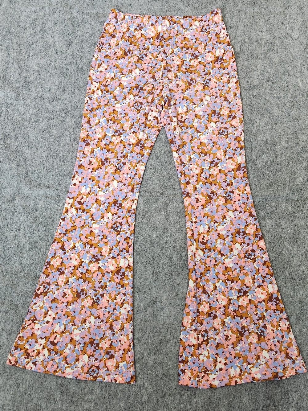 Billabong Flare Floral Pants Women's M Pink Brown Pull On Boho Chic 90s Surfer